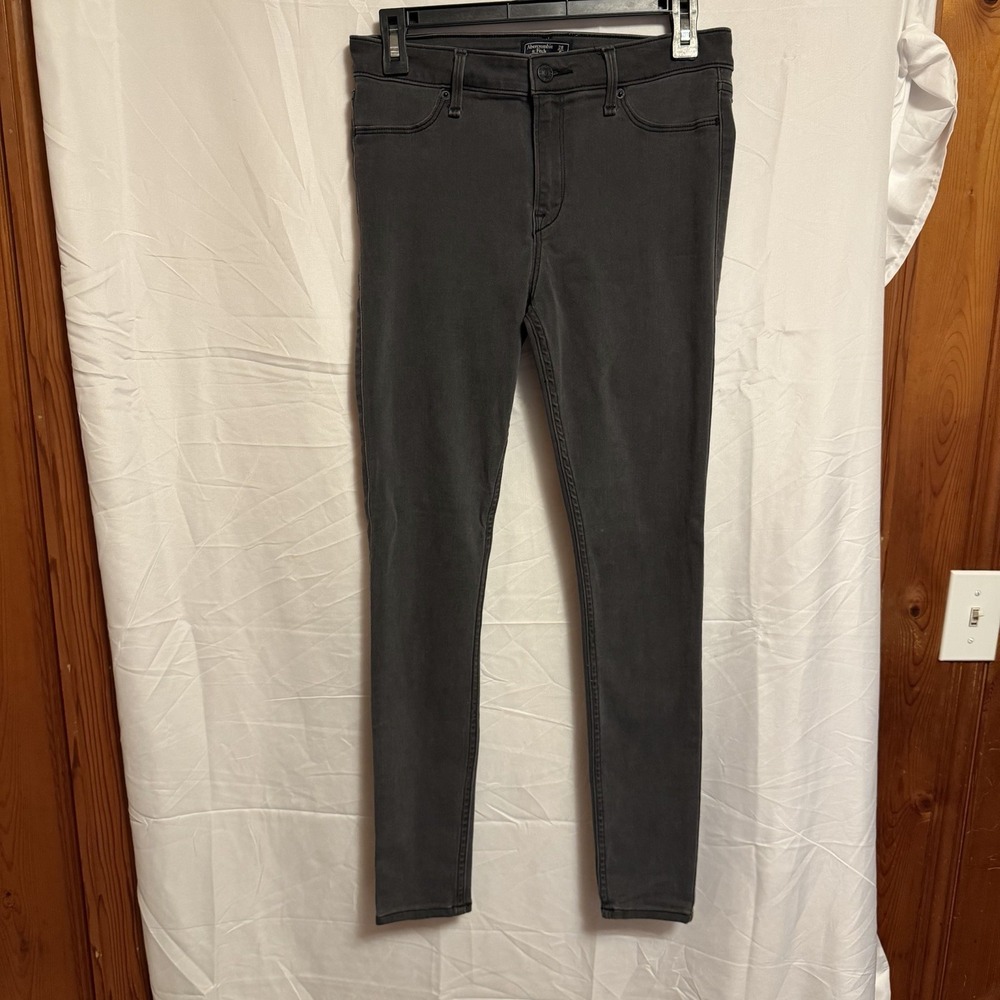 Abercrombie & Fitch Women's Gray Low Rise Slim Jegging Dark Wash Stretch Denim